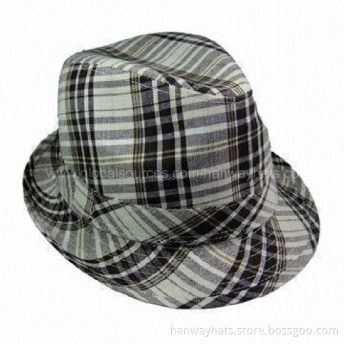 Men's fashionable plaid fedora hat with self band and loop trim